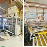 15KG Wooden pellets nga nagtimbang sa pagpuno sa bagging Palletizing line andam na alang sa pagpadala